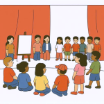  Kinder planen ein Theaterstück