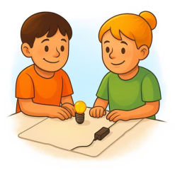  Kinder bauen einen Schaltkreis