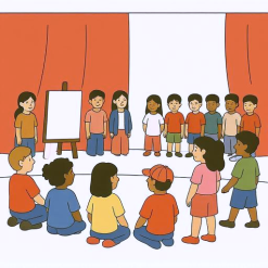  Kinder planen ein Theaterstück